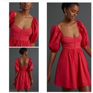 Maeve Anthropologie Pink Puff Sleeve Sweetheart Mini Dress